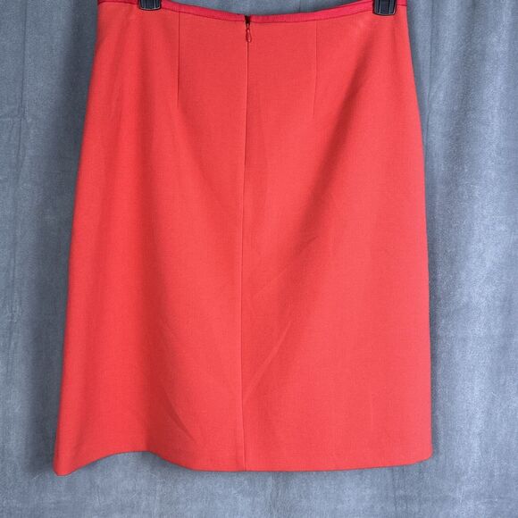 Ann Taylor Red Orange A-line Skirt Front Slit 12 Petite Double Weave New Career - Picture 7 of 11